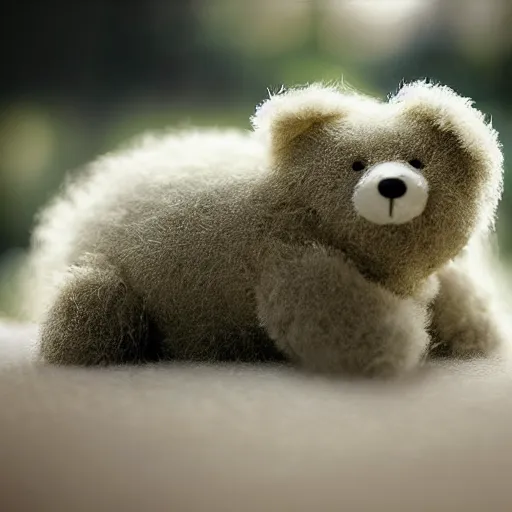 Image similar to a photograph fluffy bear abandonned macro , weird, argentic, dust and scratches, by Jon Rafman