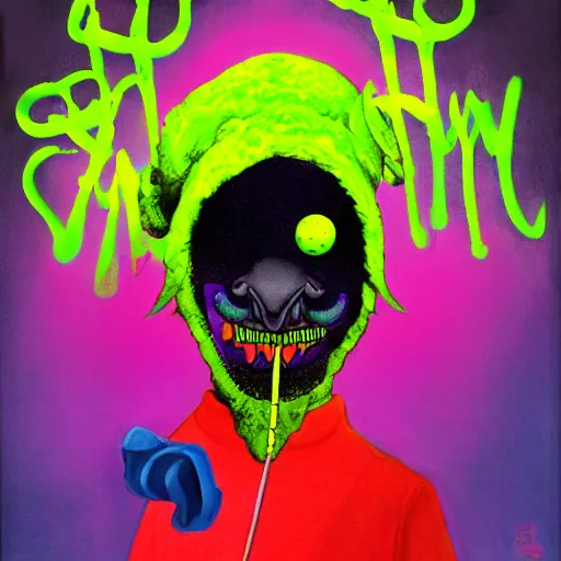 Image similar to a snoop dogg tennis ball monster, snoop dogg, colorful, digital art, fantasy, magic, chalk, trending on artstation, ultra detailed, professional illustration by basil gogos