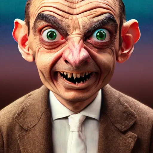 Prompt: Very very very very highly detailed epic central composition photo of Mr Bean as Smeagol face, intricate, happy colors, extremely detailed, digital painting, smooth, sharp focus, illustration, volumetric lighting, incredible art by Brooke Shaden, artstation, concept art, Octane render in Maya and Houdini