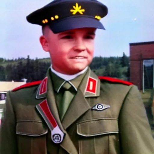 Prompt: Justin Truedau wearing a nazi uniform, colorized