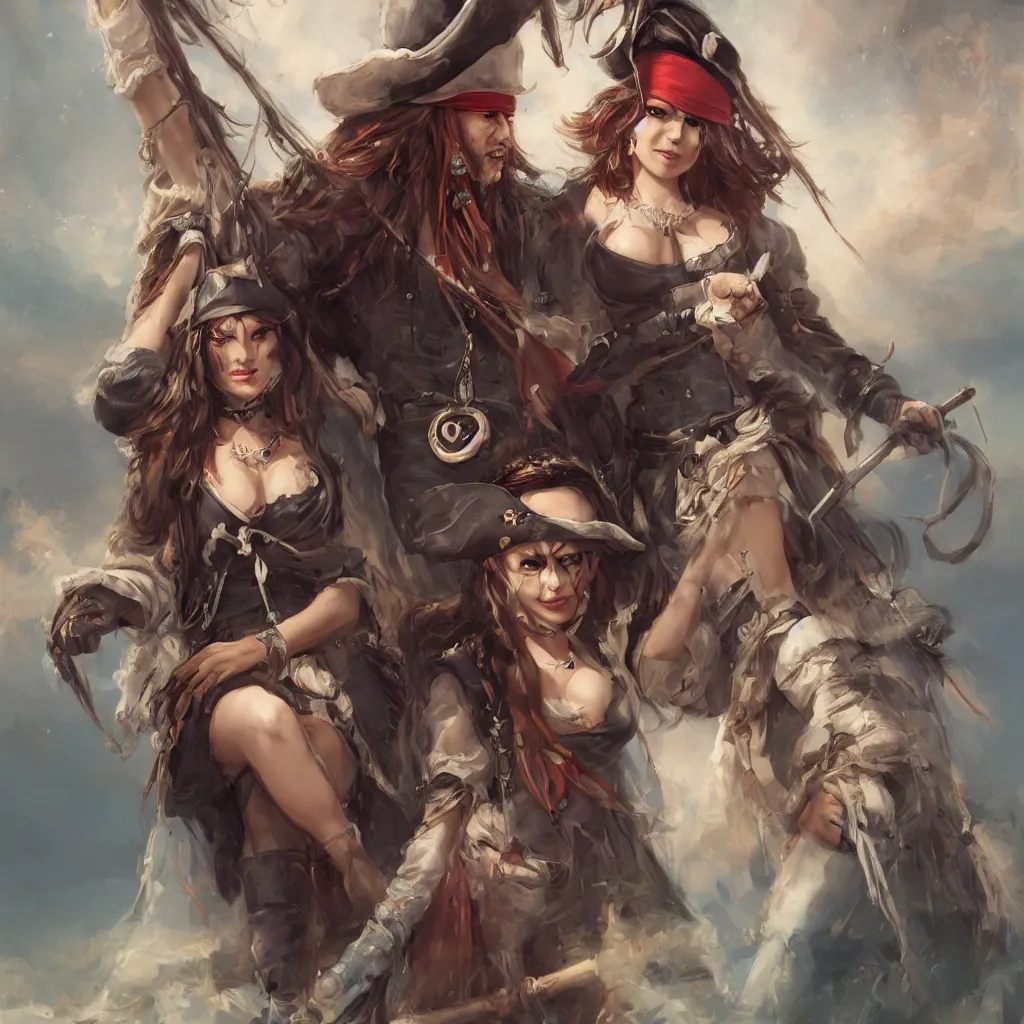 Image similar to pirate bae, trending on artstation, cover page