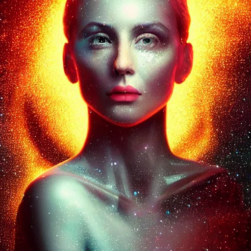 Image similar to woman portrait made out of galaxies floating in space, saturn, highly detailed, beautiful, realistic, tim burton comic book art, octane render, sharp focus