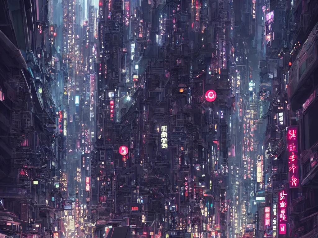 Prompt: Beautiful epic low angle scene of architecturally stunning futuristic Tokyo at night, lots of shops, neon signs and kowloon style apartments, stunning science fiction skyscrapers, gorgeous lights and shadows, fantasy, highly detailed, digital painting, artstation, concept art, sharp focus, illustration, in style of Eddie Mendoza and DOFRESH and Enzhe Zhao and Greg Rutkowski