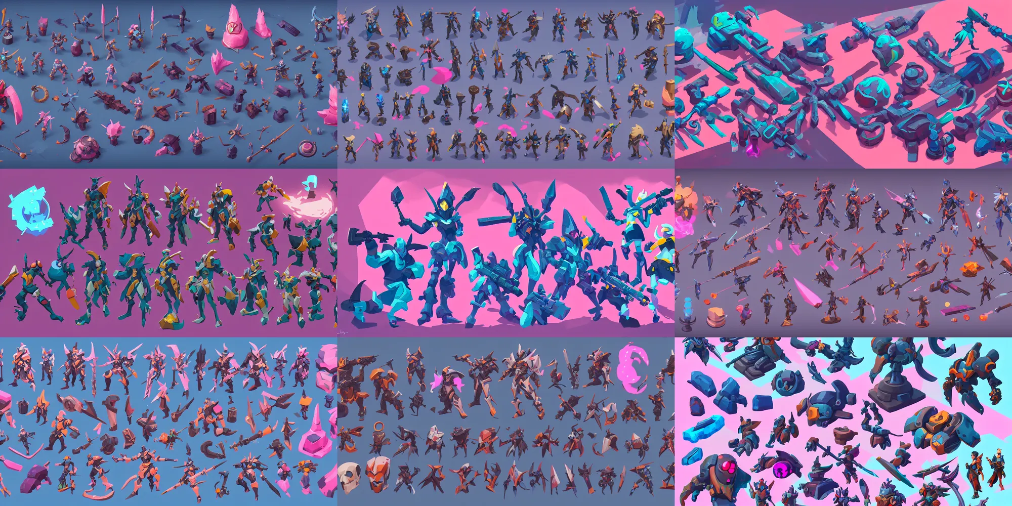 Prompt: game asset of variation of material collection, in gouache detailed paintings, props, stylized, 2 d sprites, kitbash, arcane, overwatch, blue and pink color scheme, 8 k, close up