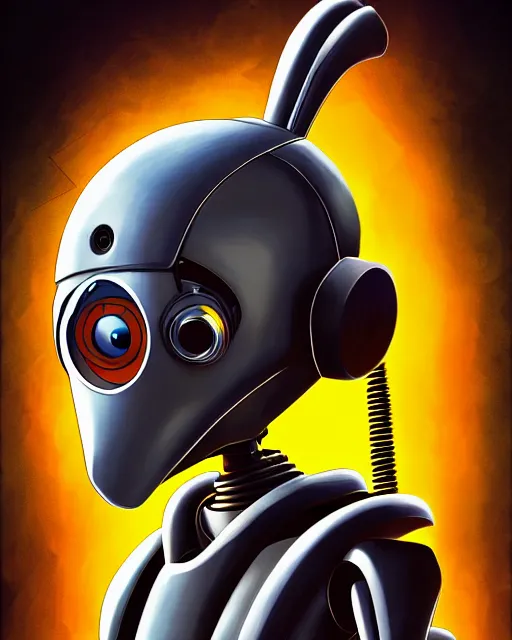 Prompt: looney tunes by warner bros, robot, character portrait, portrait, close up, concept art, intricate details, highly detailed, sci - fi poster, cyberpunk