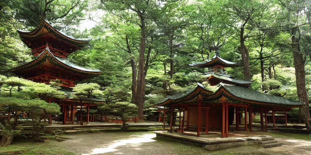 Image similar to a beautiful Zen Buddhist Forest Temple by Tomomi Abe