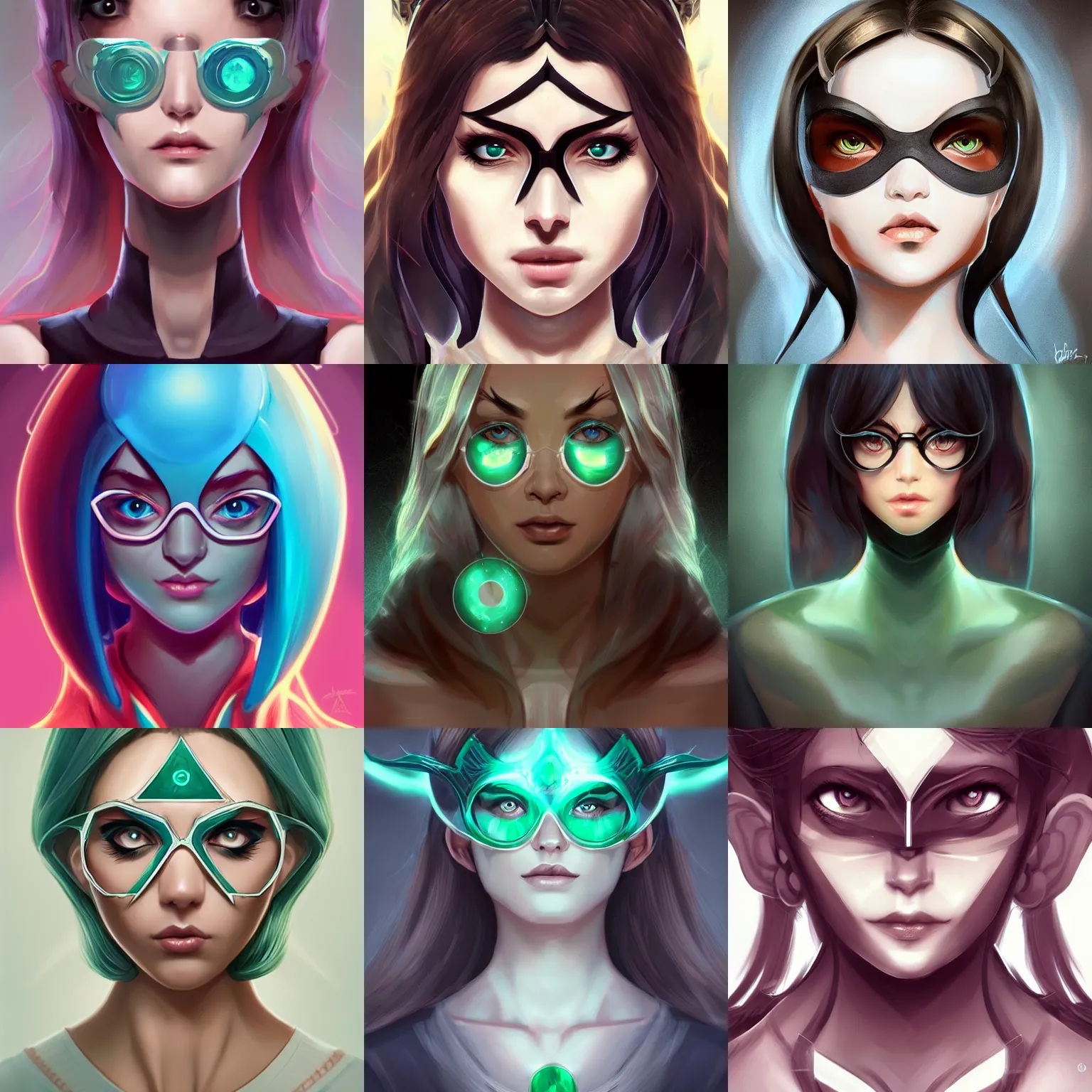 Prompt: symmetrical character concept portrait, jade glasses hero, digital painting, concept art, smooth, sharp focus, illustration, artgerm