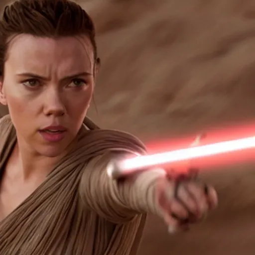 Image similar to A still of Scarlett Johansson as Rey in Star Wars: The Force Awakens (2015)