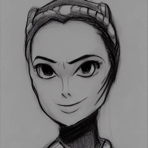 Image similar to milt kahl sketch of princess padme from star wars episode 3 with hair tendrils