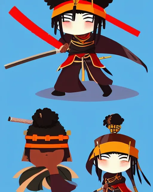 Image similar to a cute african samurai warrior, cute chibi anime style, artstation, deviantart, pinterest, yasuke 5 0 0 px models