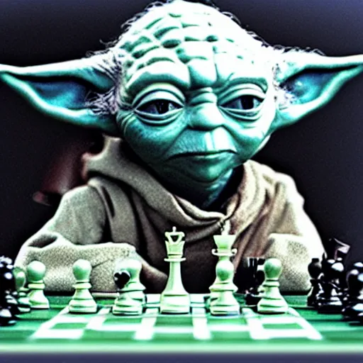 Image similar to photo of yoda playing chess