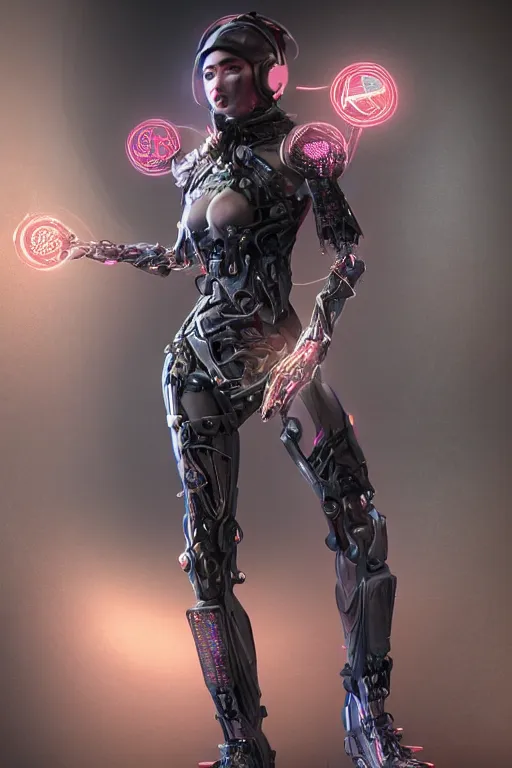 Image similar to a beautiful insufficently dressed metahuman biomechanical heavily cybered female shadowrunner fullbody portrait by wlop featuring ai artist machine.delusions in the style of shadowrun returns pc game. 8k 3d realistic render. Dark atmosphere volumetric lighting. Cyberpunk feel. Hypermaximalist ultradetailed cinematic charachter concept art. Uncut, unzoom, centered, slightly distant, but clearly visible, feminine pose. Digital illustration. View from below