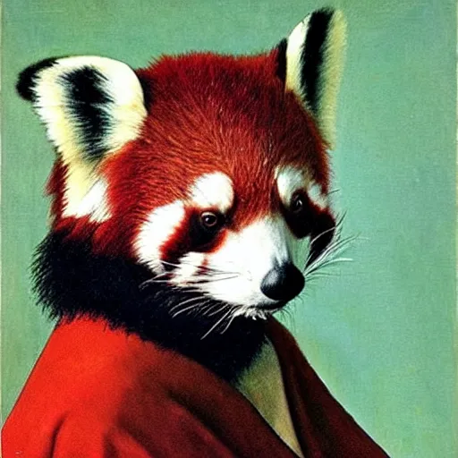 Image similar to a red panda with a pearl earring by johannes vermeer