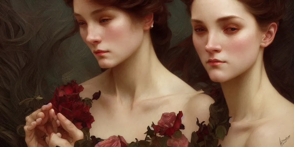 Image similar to a portrait of anguish, intricate, elegant, highly detailed, digital painting, artstation, concept art, smooth, sharp focus, illustration, art by artgerm and greg rutkowski and alphonse mucha and william - adolphe bouguereau