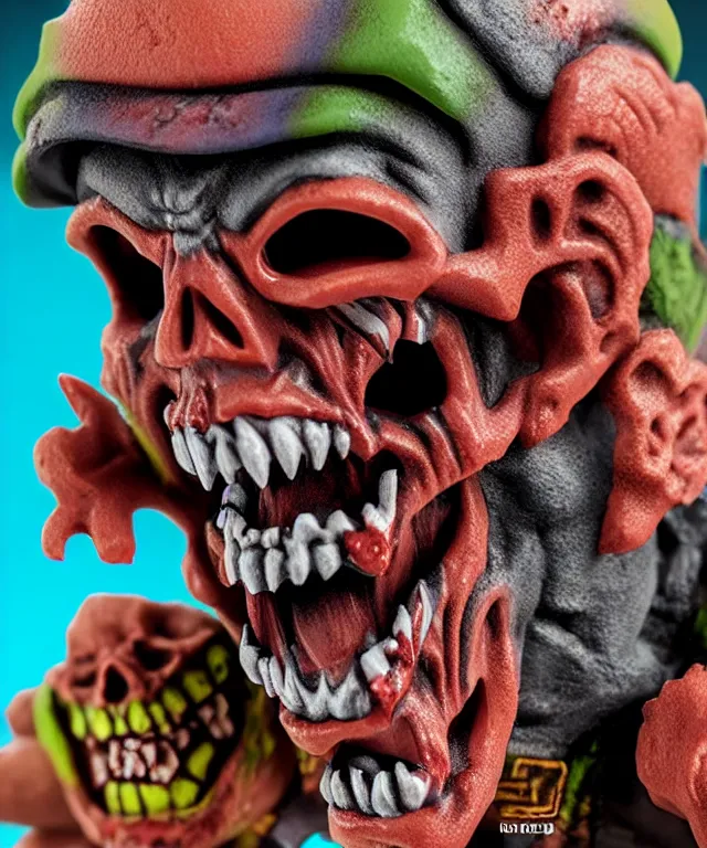 Image similar to hyperrealistic rendering, punk rock zombie is motu action figure, product photography