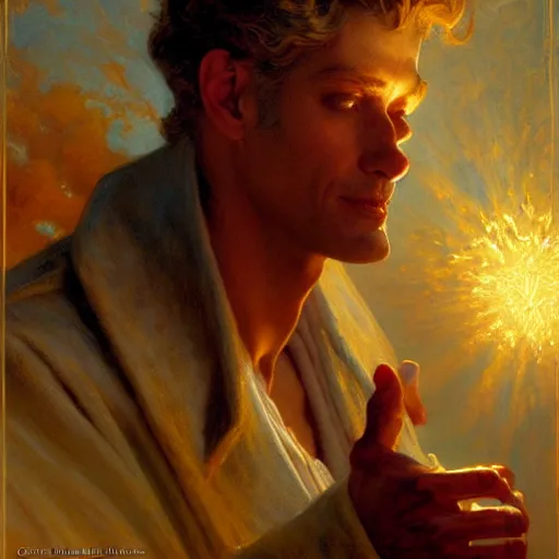 Image similar to handsome lucifer morning star casting a spell to raise hell unto heaven. highly detailed painting by gaston bussiere, craig mullins, j. c. leyendecker, 8 k