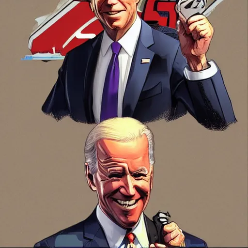 Prompt: Joe Biden in a GTA 5 loading screen, concept art by Anthony McBain, trending in artstation, artstationHD, artstationHQ