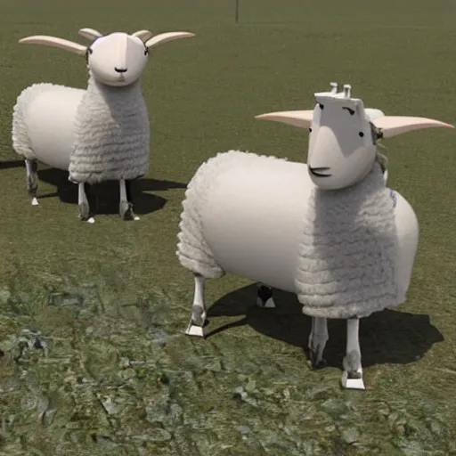 Image similar to robot sheep fighting, realistic, 3 d