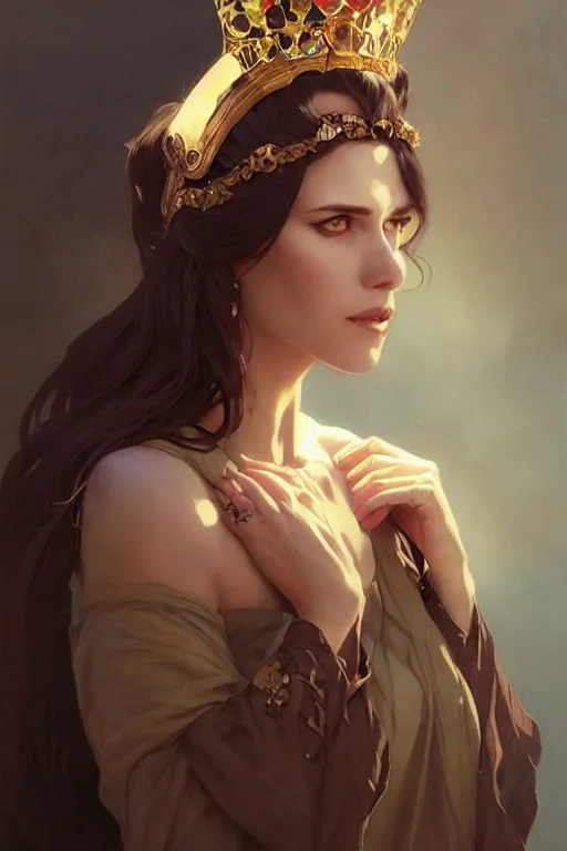 Prompt: portrait of a queen cat lady, dark, piercing eyes, gentle expression, elegant clothing, photorealistic, highly detailed, artstation, smooth, sharp focus, art by michael whelan, artgerm, greg rutkowski and alphonse mucha