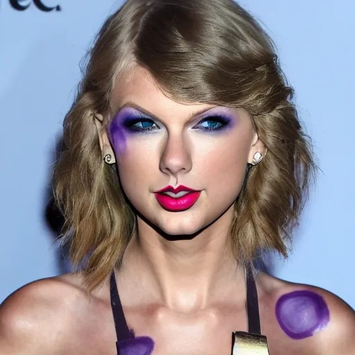 Prompt: Taylor Swift with purple face paint