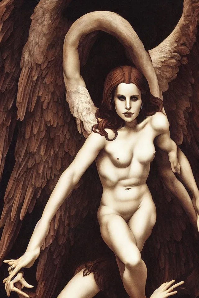 Image similar to lana del rey as the angel of death in the style of michelangelo, artistic, highly detailed