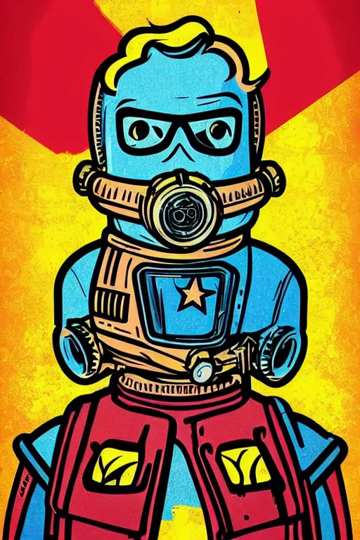 Image similar to fallout 7 6 retro futurist illustration art by butcher billy, sticker, colorful, illustration, highly detailed, simple, smooth and clean vector curves, no jagged lines, vector art, smooth andy warhol style