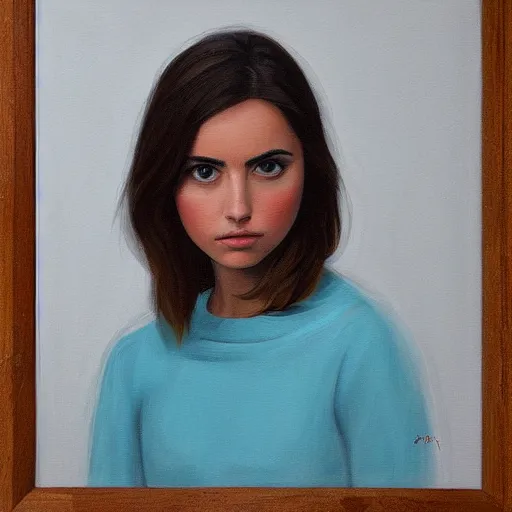 Prompt: a gallery painting portrait by Phil noto. The painting is of Ana Celia de Armas Caso