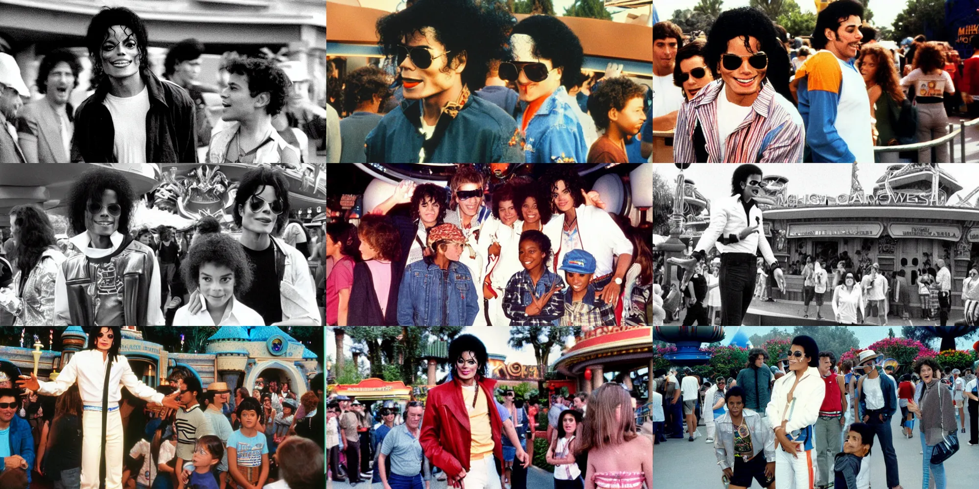 Prompt: 1 9 8 6 photo of michael jackson in tomorrowland at disneyland