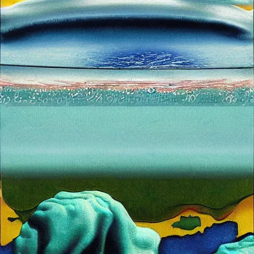 Prompt: the aquatic and majestic white knight, american beaker oceanography, by joe jusko and mark rothko, art on instagram, photo illustration an extreme wide shot of colorful matte black velvet roundler garden, by