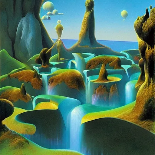 Prompt: A dreamy spiritual land by Roger Dean, 8K concept art, detailed