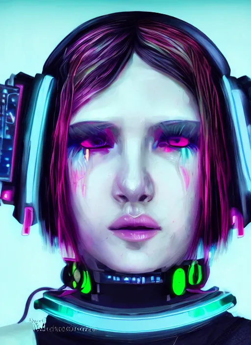 Image similar to detailed realistic female character cyberpunk wearing thick technological collar around neck, realistic, art, beautiful, 4K, collar, choker, collar around neck, punk, artstation, detailed, female, woman, choker, cyberpunk, neon, punk, collar, choker, collar around neck, cyberpunk, punk, neon