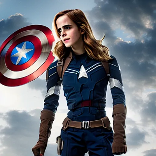 Prompt: A still of Emma Watson as captain America movie