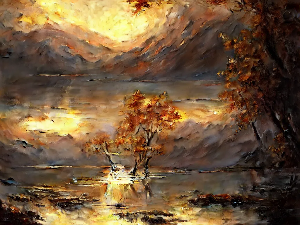 Prompt: A lake of pure gold, by Greg Rutkowski