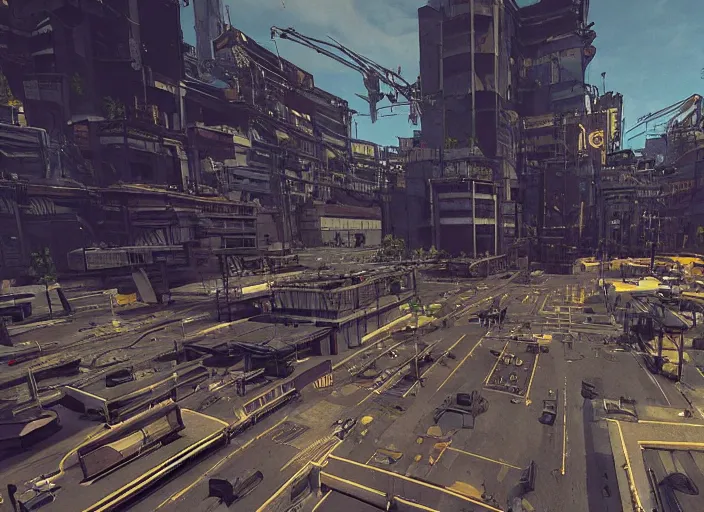 Image similar to “ diesel punk city, first person view, fps, unreal engine, octane render ”