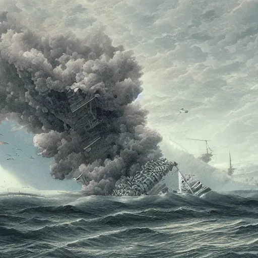 Image similar to hyper detailed painting of a ship being sunk by a giant lung