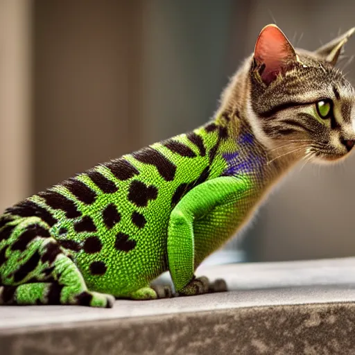 Image similar to photo of a cat and chameleon best friends