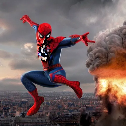 Prompt: spider - man during the hindenburg disaster, 4 k realistic photo