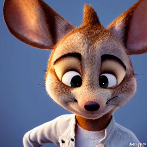 Image similar to 3 d render, portrait, anthropomorphic mouse, female, in a maxi white dress, in the style of zootopia, closeup, artstation, headshot