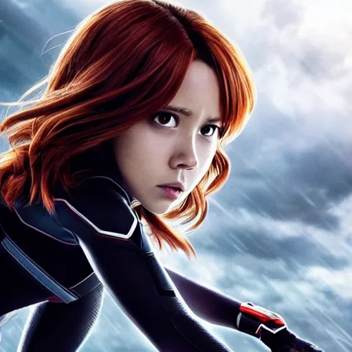 Prompt: Still image of Ochako Uraraka as Black Widow in Avengers (2012), cinematic shot, 8k, hyperdetailed,