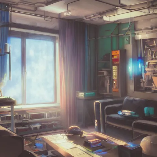 Prompt: the cyberpunk apartment, render, octane, 4k, highly detailed, vivid colors, high definition, by Makoto Shinkai