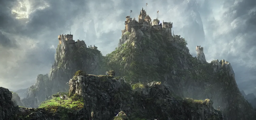 high fantasy castle on a mountain, concept art, on an