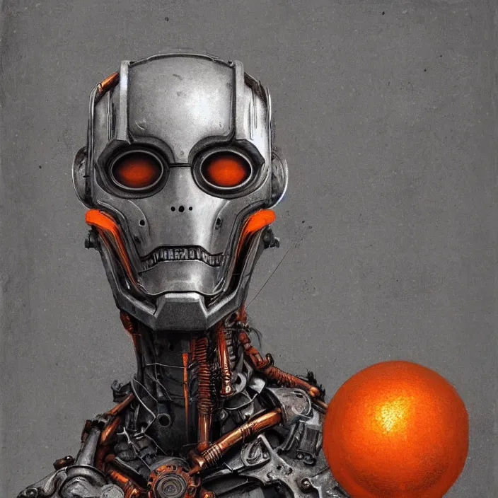 Image similar to portrait of an orange ultron from age of ultron, clockwork steampunk, dieselpunk, head and chest only, by beksinski, 4 k, deviantart, trending on artstation