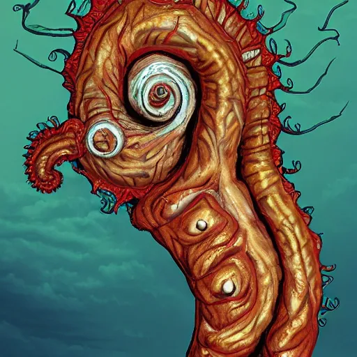 Image similar to bodyhorror portrait of biden who became a giant retarded lovecraftian worm, photo - realistic, color image, 2 k, highly detailed