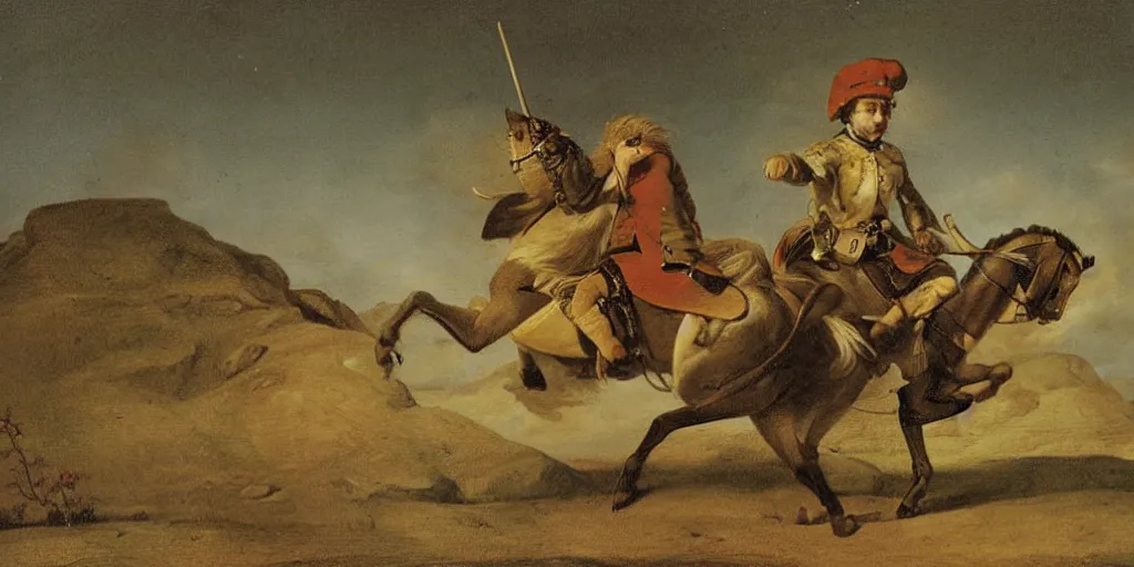 Image similar to a gerbil in military clothing riding a horse, by Jacques-Louis David