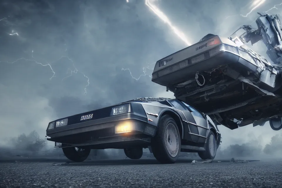 Prompt: ultra realistic delorean dmc 5 drifting on road wreckage orbiting earth in space, dark cinematic, volumetric, realistic, 3 d render, realistic render, cinematic lighting, volumetric lighting, atmospheric, cinematic, unreal engine 5, unreal engine render, octane render, hd, photorealism, hyper realistic, 8 k