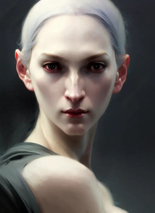 Image similar to character concept portrait of a female wizard with pale skin, dark vibe, intricate, elegant, digital painting, concept art, smooth, sharp focus, illustration, from Metal Gear, by Ruan Jia and Mandy Jurgens and William-Adolphe Bouguereau, Artgerm,