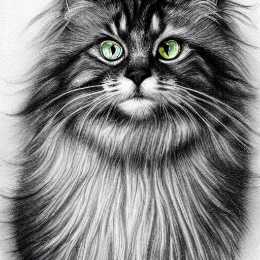 Image similar to long - haired siberian cat, illustration, charcoal, coulson, peter, bagshaw, tom