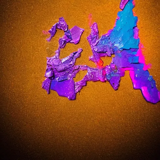 Prompt: 3D sculpture!!!, purple shattered paint!, glowing lava!!!, conglomerate!, slush!!, organized composition!, abstract!, black backdrop!, 4k!, award-winning photo!!!!