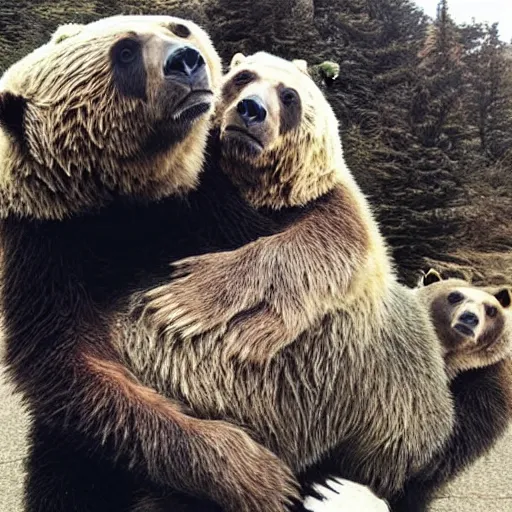 Image similar to “tardigrade and grizzly bear mobsters hugging”