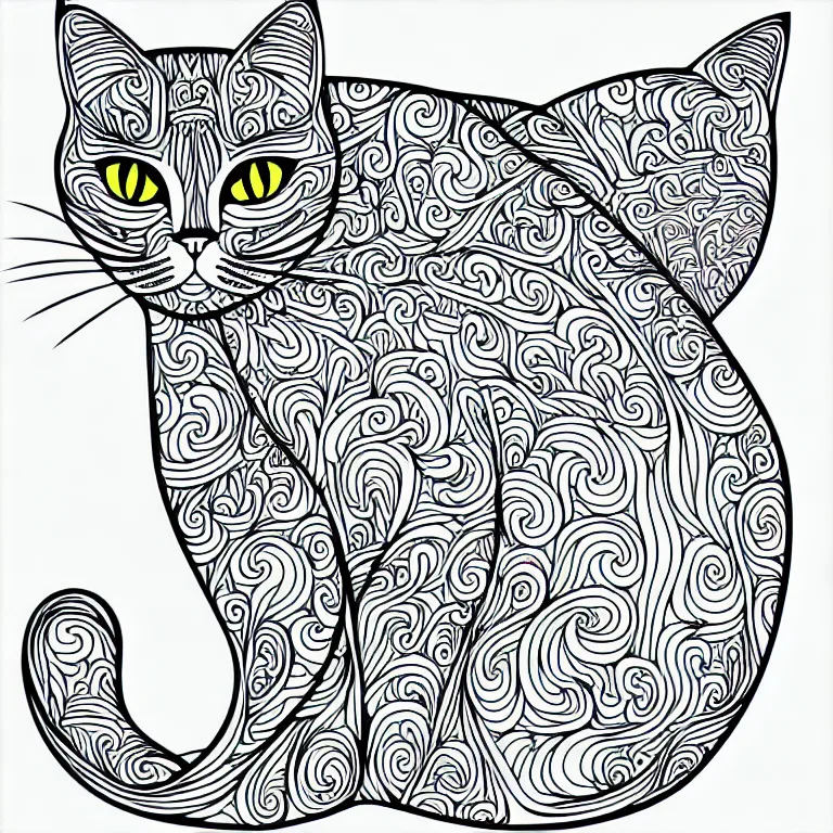 Image similar to beautiful cat, ornamental, fractal, line art, vector, outline, simplified, colouring page